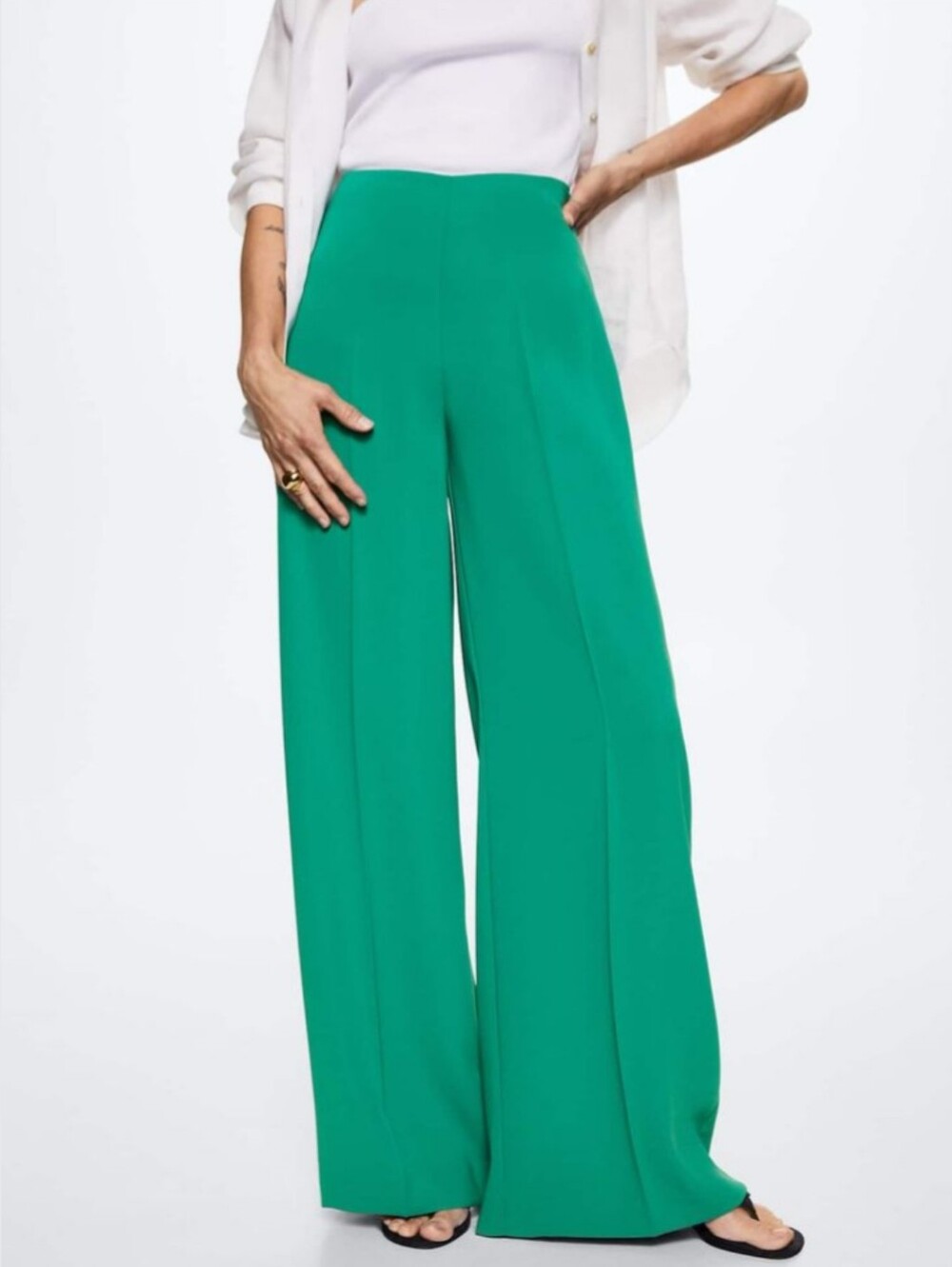 Mango Emerald Green High-Waist Palazzo  Pants, Sz M